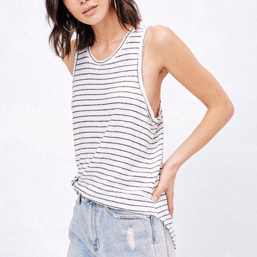 Distressed Striped Racerback Tank White Black - Picture 5 of 9